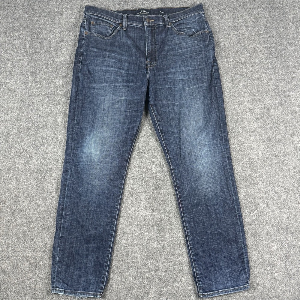 👖 Lucky Brand 410 Athletic Slim Jeans Mens 36x30 Stretch Dark Wash Distressed